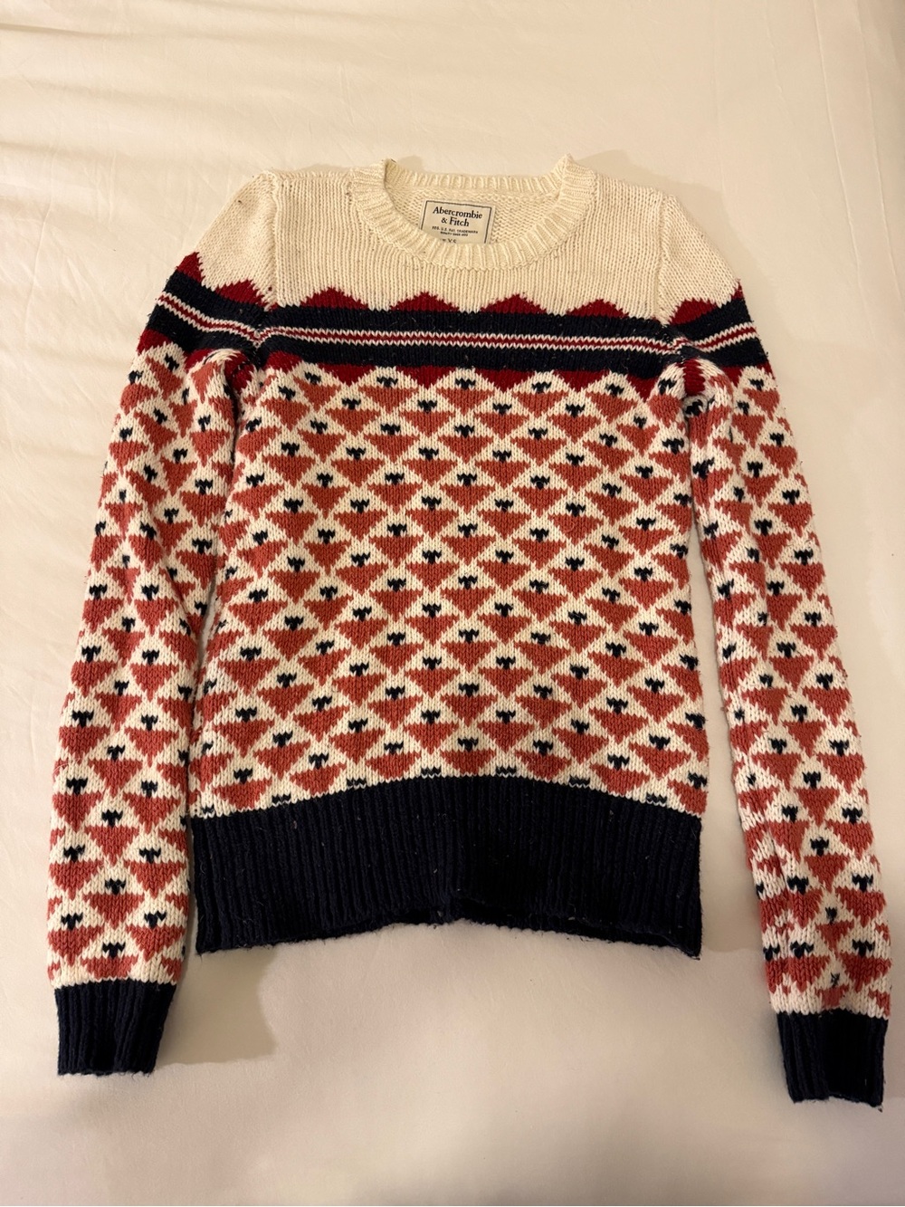 Abercrombie & Fitch Cream, Red, and Navy Patterned Knit Sweater